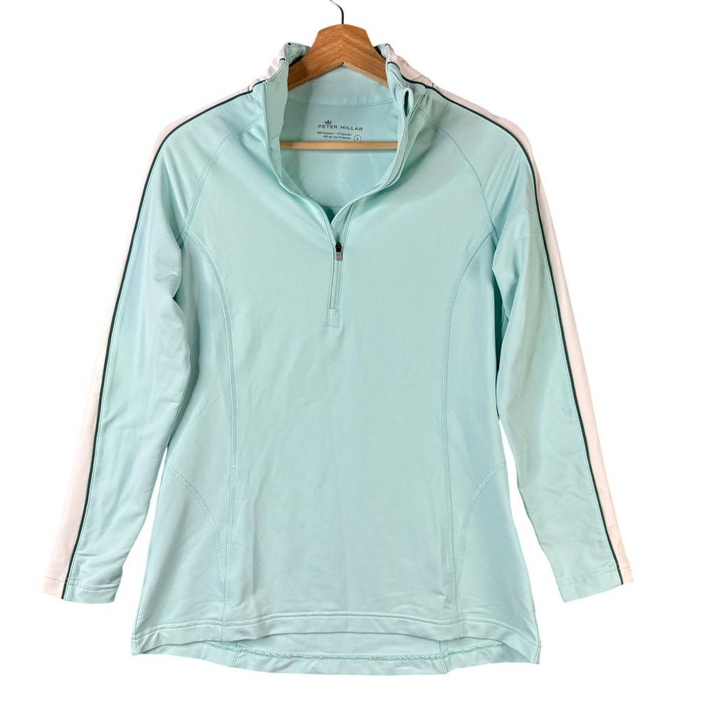 Peter Millar Women Mint Green 1/4 Zip Golf Pullover LF16EK18 UPF 50+ Small